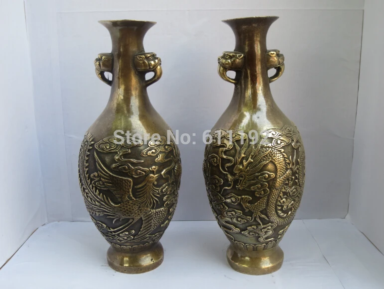 A pair Antique Flower Vases Metal crafts,Copper Dragon Phoenix Fengshui Home decor vase
A pair Antique Flower Vases Metal crafts,Copper Dragon Phoenix Fengshui Home decor vase