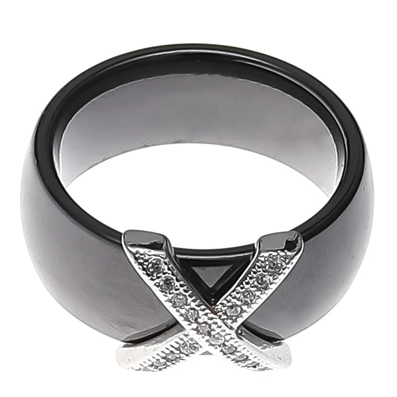 Женское и мужское керамическое кольцо с крестиком 6 мм кристаллом ААА