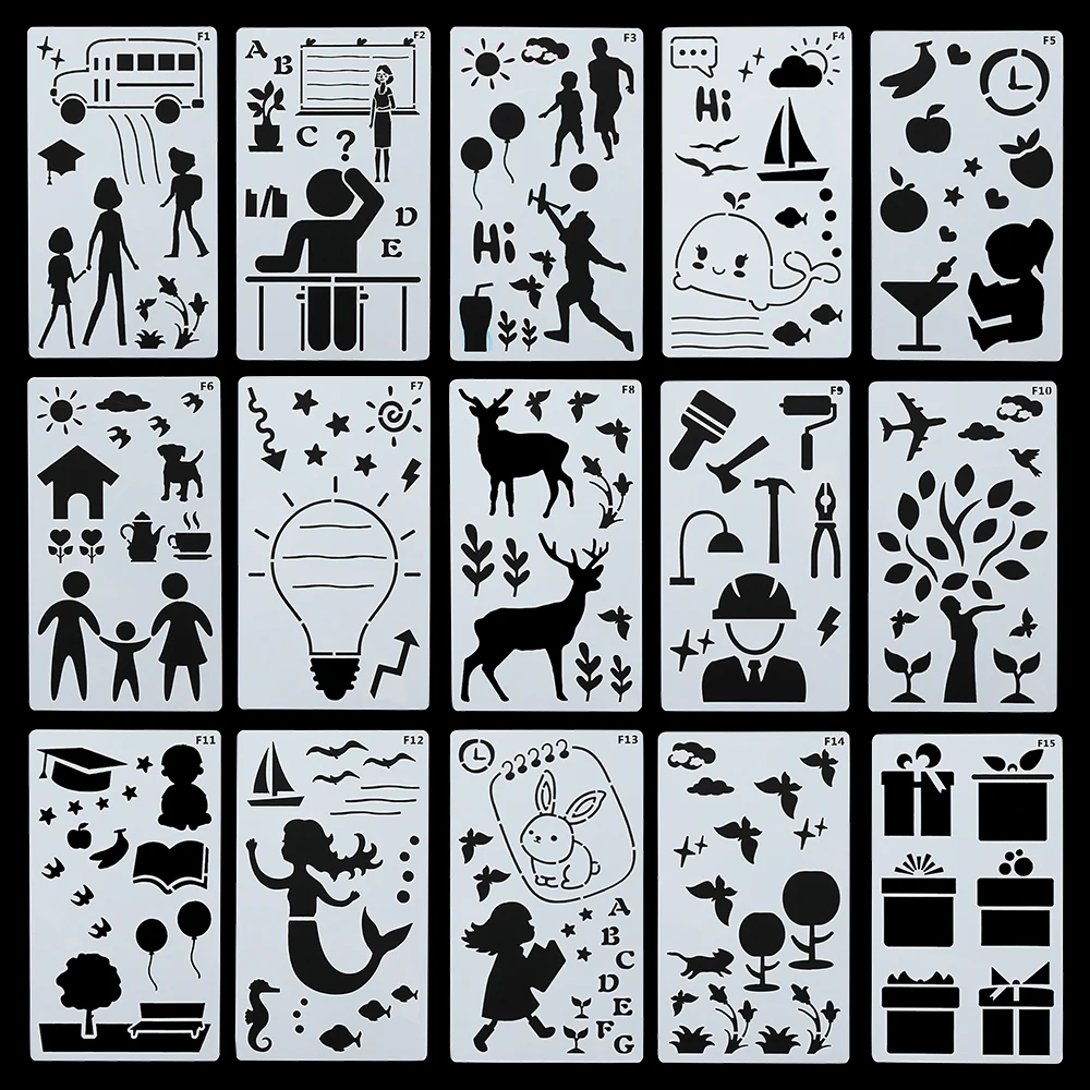 15PCS/set 10.2x17.8 cm Cute Layering Stencils For Walls Painting Scrapbooking Stamp Album Decor Embossing Paper Card Template
15PCS/set 10.2x17.8 cm Cute Layering Stencils For Walls Painting Scrapbooking Stamp Album Decor Embossing Paper Card Template