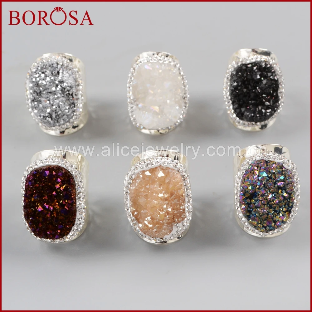 BOROSA 5/10PCS Trendy Electroplated Rainbow Drusy Band Rings Rhinestone Pave Titanium Druzy Silver Ring Jewelry JAB939
BOROSA 5/10PCS Trendy Electroplated Rainbow Drusy Band Rings Rhinestone Pave Titanium Druzy Silver Ring Jewelry JAB939
