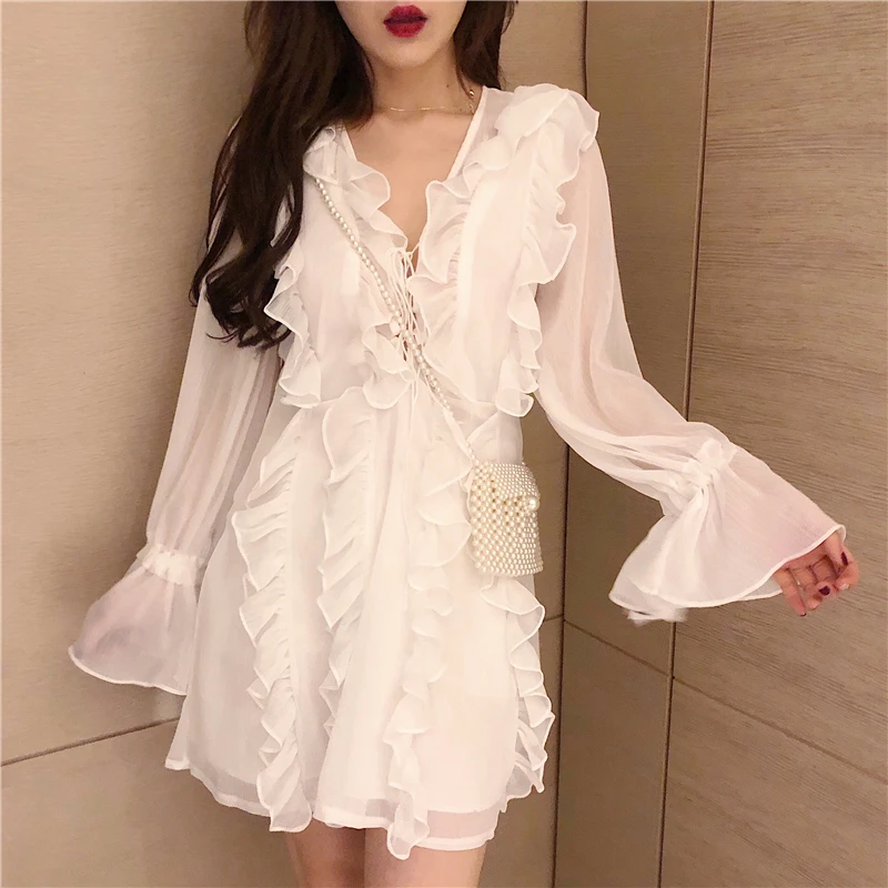 Fair Lady Chiffon Layers Ruffles Dress Flare Sleeve Spring Summer Petite Dress Short Robe Femme Vestido Mujer Vestiti Donna
Fair Lady Chiffon Layers Ruffles Dress Flare Sleeve Spring Summer Petite Dress Short Robe Femme Vestido Mujer Vestiti Donna