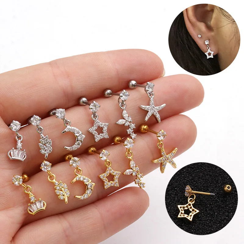 TTLIFE 1 Piece 20g Stainless Steel Barbell With Cz Crown Leaf Star Moon Butterfly Pendant Ear Cartilage Helix Piercing Earring
TTLIFE 1 Piece 20g Stainless Steel Barbell With Cz Crown Leaf Star Moon Butterfly Pendant Ear Cartilage Helix Piercing Earring