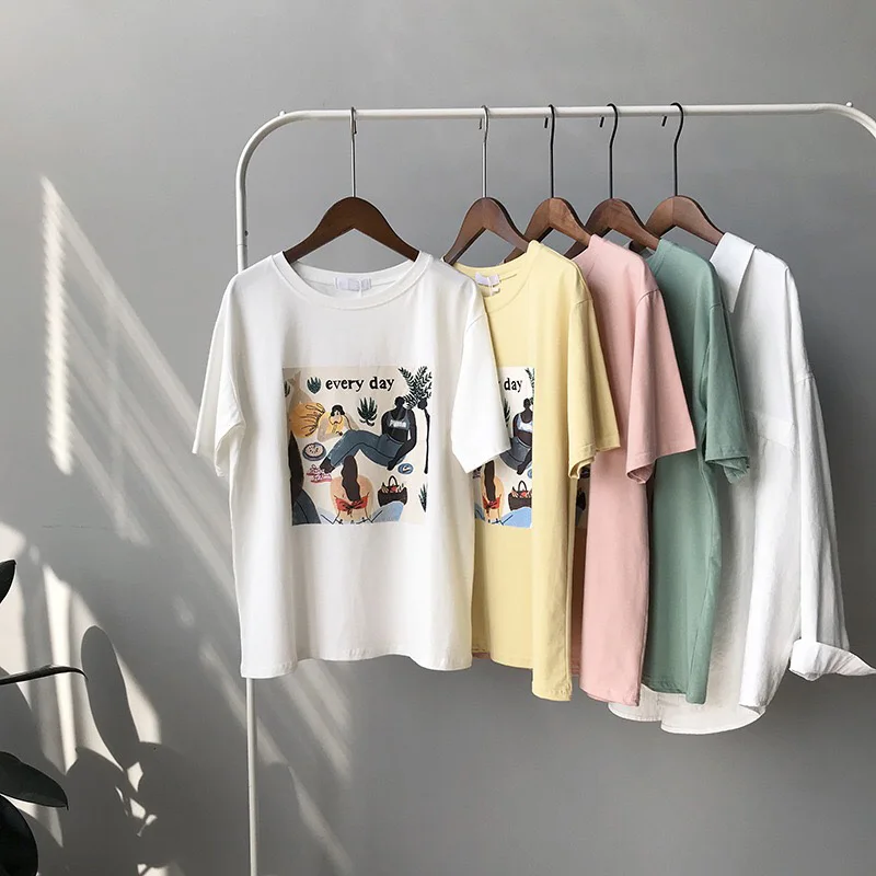 2019 Summer Funny Streetwear Harajuku Cartoon Tee Shirt Woman Printing White Cotton Ladies Short Sleeve Loose Stripe Bodycon Top
2019 Summer Funny Streetwear Harajuku Cartoon Tee Shirt Woman Printing White Cotton Ladies Short Sleeve Loose Stripe Bodycon Top