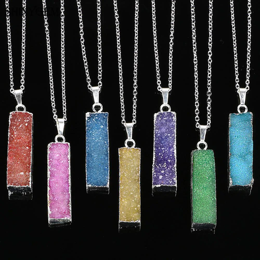 ShinyGem Natural Stone Crystal Necklace Colorful Real Druzy Stone Silver Chain Pendant Necklace Fashion Natural Crystal Necklace
ShinyGem Natural Stone Crystal Necklace Colorful Real Druzy Stone Silver Chain Pendant Necklace Fashion Natural Crystal Necklace
