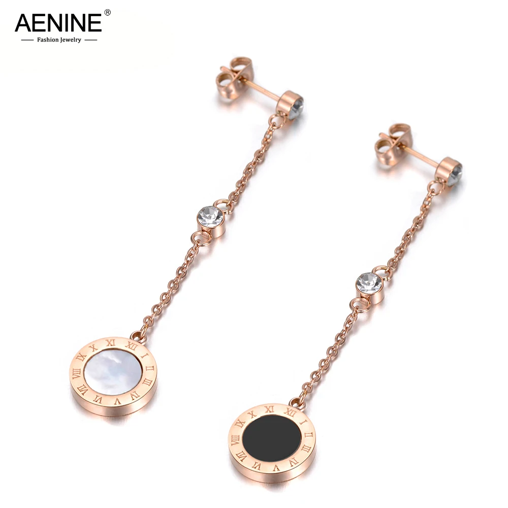 AENINE Double Sided Black & White Shell CZ Crystal Long Earrings Roma Number Stainless Steel Jewelry Gift For Women Lady AE18051
AENINE Double Sided Black & White Shell CZ Crystal Long Earrings Roma Number Stainless Steel Jewelry Gift For Women Lady AE18051
