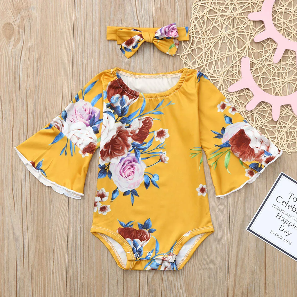2019 Vintage Autumn Infant Baby Girls Long Flare Sleeves Floral Print Jumpsuit Romper Headband Outfits vestido infantil
2019 Vintage Autumn Infant Baby Girls Long Flare Sleeves Floral Print Jumpsuit Romper Headband Outfits vestido infantil