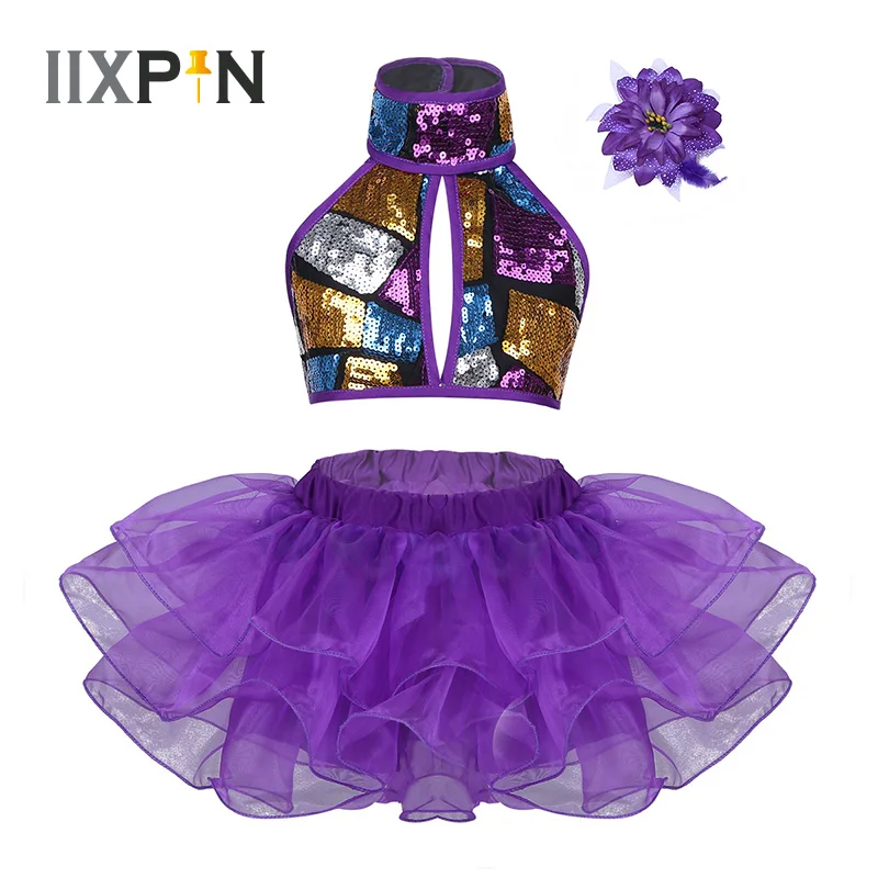 IIXPIN Kids Girls Ballet Jazz Dance Dress Halter Shiny Sequins Dance Costume Strappy Crop Top with Tutu Dress Flower Hair Clip
IIXPIN Kids Girls Ballet Jazz Dance Dress Halter Shiny Sequins Dance Costume Strappy Crop Top with Tutu Dress Flower Hair Clip