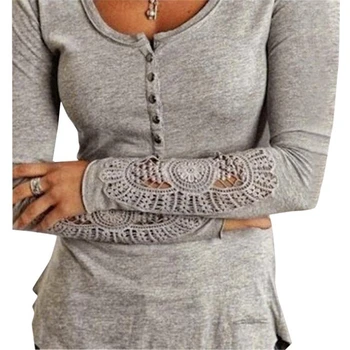 2016 Spring Summer New Sexy Casual Fashion Slim Button Lace Long Sleeve Solid Color Women T Shirt Blusas Tops Plus Size 
2016 Spring Summer New Sexy Casual Fashion Slim Button Lace Long Sleeve Solid Color Women T Shirt Blusas Tops Plus Size