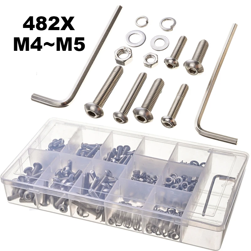 ZENHOSIT 482PCS M4 M5 Stainless Hexagon Head Screws+ Hex Nuts Flat Pat Spring Pat Automobile Accessories
ZENHOSIT 482PCS M4 M5 Stainless Hexagon Head Screws+ Hex Nuts Flat Pat Spring Pat Automobile Accessories