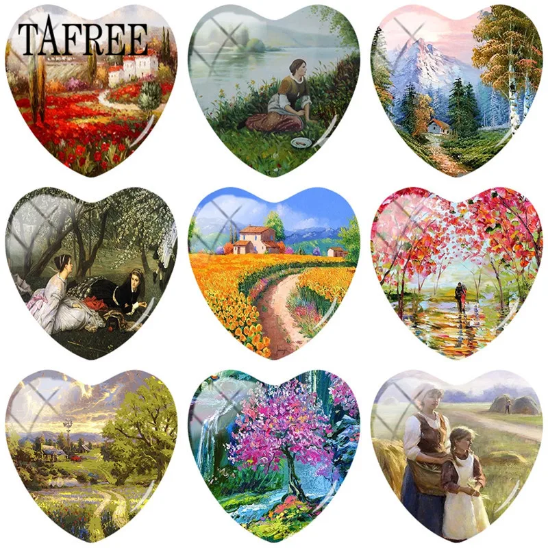 TAFREE Beautiful Country Spring Landscape Paintings Glass Cabochon 25mm Heart Shape Glass Dome Gems Beads DIY Jewelry Findings
TAFREE Beautiful Country Spring Landscape Paintings Glass Cabochon 25mm Heart Shape Glass Dome Gems Beads DIY Jewelry Findings