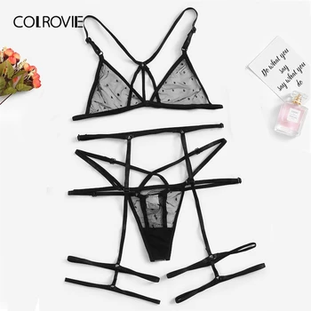 COLROVIE Black Harness Polka Dot Garter Sexy Women Transparent Lingerie Set 2019 Summer See Through Ladies Bra And Underwear Set
COLROVIE Black Harness Polka Dot Garter Sexy Women Transparent Lingerie Set 2019 Summer See Through Ladies Bra And Underwear Set