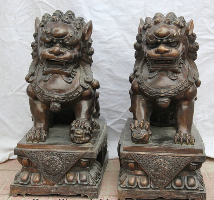 bi002852 23" Chinese Folk Fengshui Bronze Foo Fu Dog Guardion Lion Son Ball Statue Pair
bi002852 23" Chinese Folk Fengshui Bronze Foo Fu Dog Guardion Lion Son Ball Statue Pair
