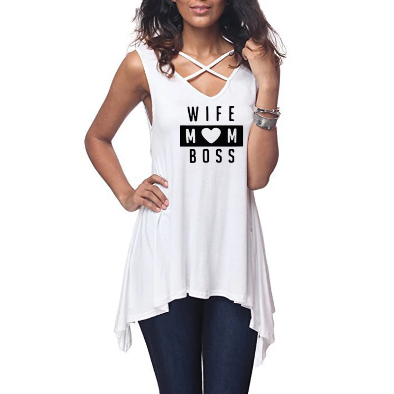 Wife Mom Boss Print T Shirt Female Harajuku Off Shoulder Mother Gift Summer V Neck Loose Sleeveless T-Shirt Women Hollow Femme
Wife Mom Boss Print T Shirt Female Harajuku Off Shoulder Mother Gift Summer V Neck Loose Sleeveless T-Shirt Women Hollow Femme