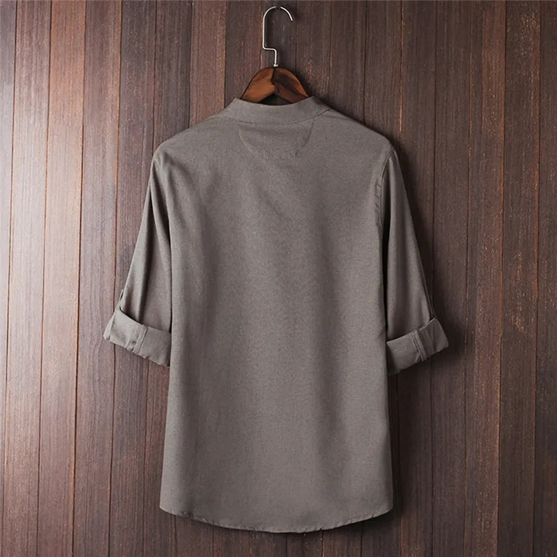 Men Classic Chinese Style Kung Fu Shirt Tops Tang Suit 34 Sleeve linen Blouse (6)