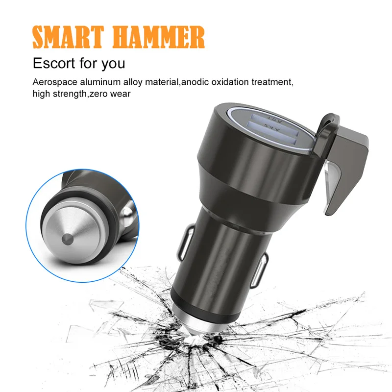 12/24V Car Cigarette Charger Dual USB LED Circle Universal Multifunctional Car Phone Charger with Emergency Escape Hammer
12/24V Car Cigarette Charger Dual USB LED Circle Universal Multifunctional Car Phone Charger with Emergency Escape Hammer