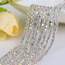 שרשרת יהלומים מלאכותיים זכוכית קריסטל Rhinestones עם טופר תחתון כסף שמלת הכלה DIY וקליפת טלפון נייד 5 חצר/חתיכה(China)