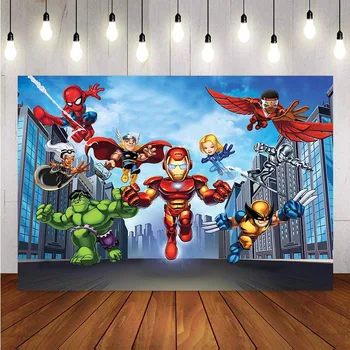 

Comics Superhero Avengers Iron Man Photography Backdrop children show Birthday Photo customized Banner Prop Studio Backdrop