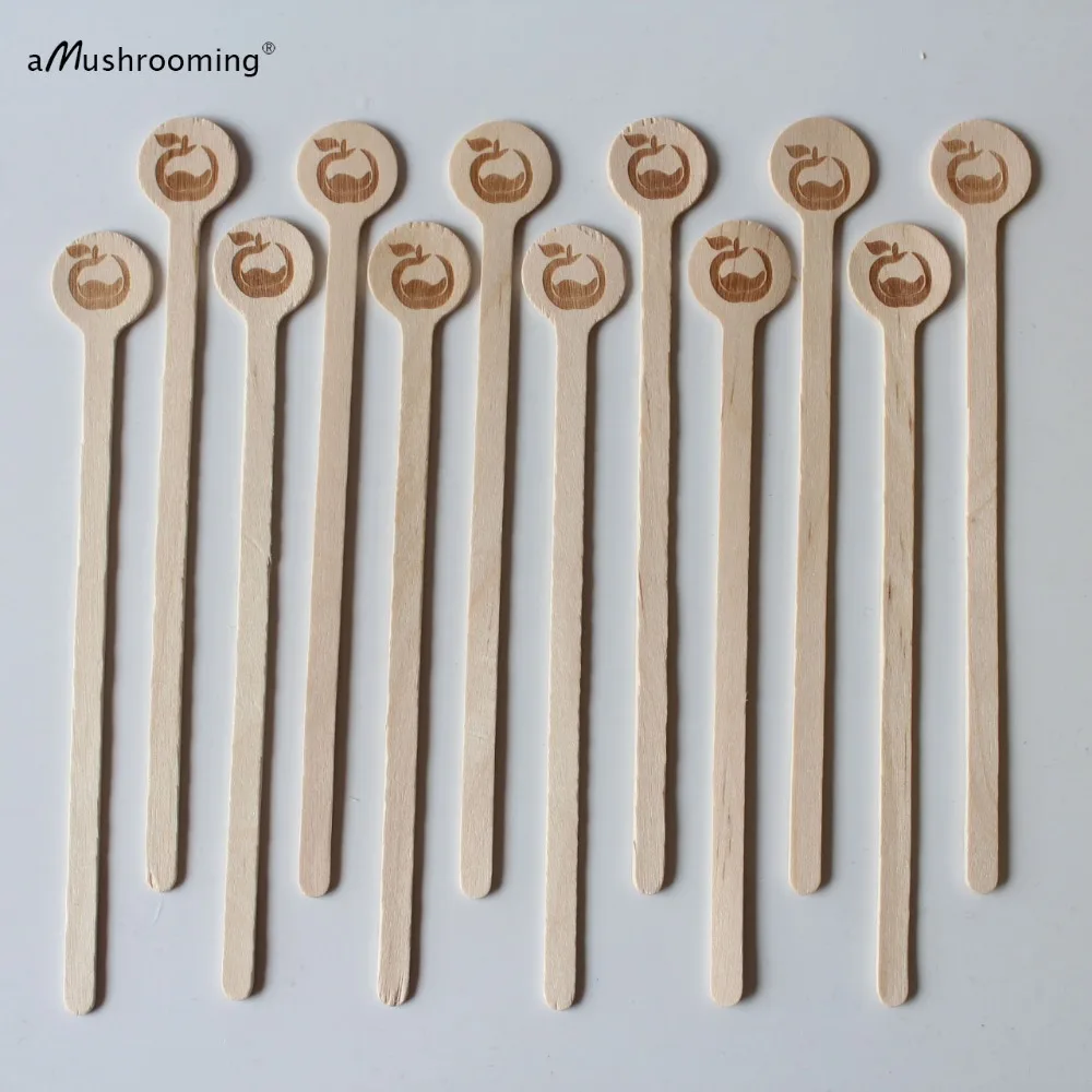Apple Logo Engraved Round Wooden Stirrers Compostable Coffee Swizzle Cocktail Mixing Sticks Rustic Beverage Drinking Stir | Дом и сад