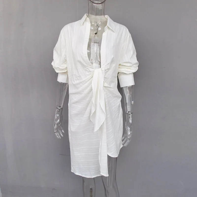 Plus Size - Shirt Women Lace Up Long Sleeve Irregular White Blouse Large Size Spring Female Sexy Fashion Clothing (Us 8-21)