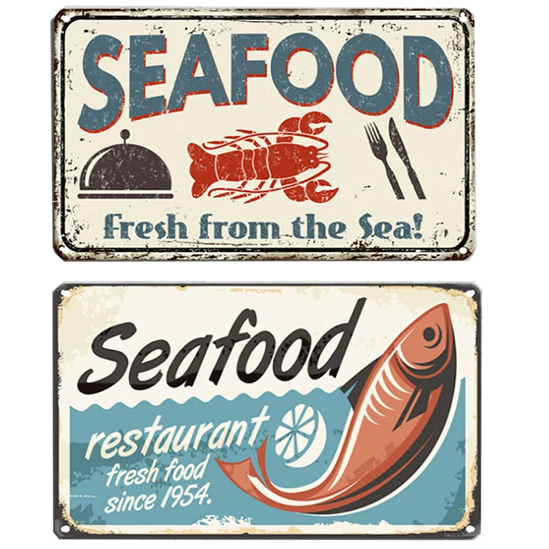 Vintage Fresh Seafood Tinplate Retro Poster Chicken/Egg/Fish/Shrimp Seafood Restaurant Decor Metal Tin Poster 20*30cm
Vintage Fresh Seafood Tinplate Retro Poster Chicken/Egg/Fish/Shrimp Seafood Restaurant Decor Metal Tin Poster 20*30cm