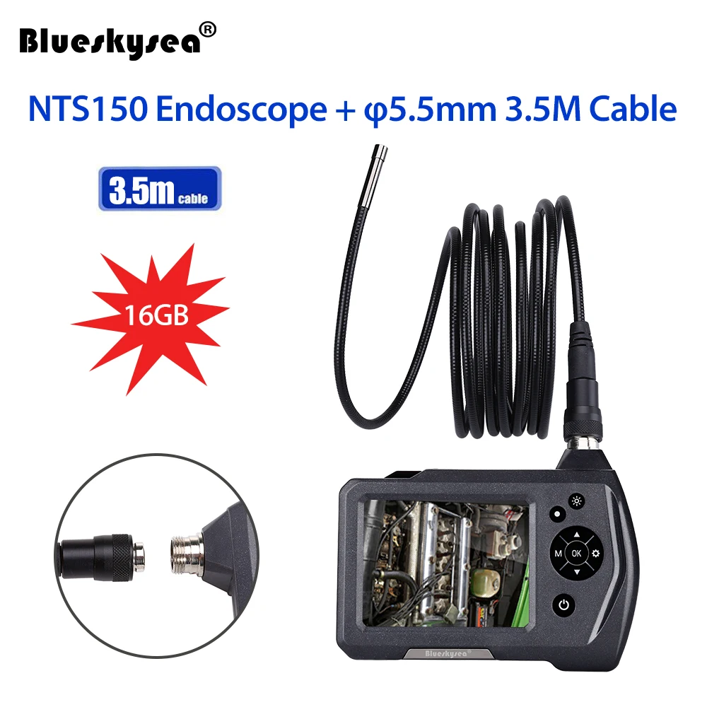 

5.5mm borescope Camera blueskysea NTS150 3.5" LCD Display Monitor Inspection Endoscope 360 Degree rotation 3.5mm Snake Tube Cam