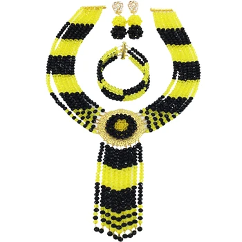 Fashion Black and Yellow African Beads Jewelry Set Crystal Nigerian Necklace Bracelet Earrings Sets 6LS01
Fashion Black and Yellow African Beads Jewelry Set Crystal Nigerian Necklace Bracelet Earrings Sets 6LS01