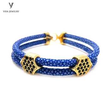New Gold Bracelets Navy Blue Stingray Leather Bracelets For Men Famous Luxury Brand Jewelry Bangle With High-grade Gift Box
New Gold Bracelets Navy Blue Stingray Leather Bracelets For Men Famous Luxury Brand Jewelry Bangle With High-grade Gift Box