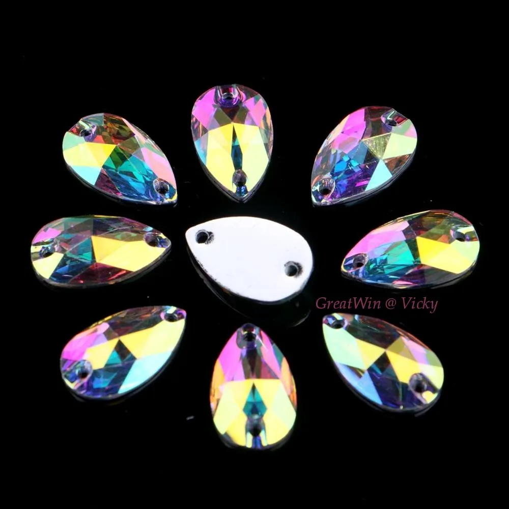 Sew On Resin Rhinestones Teardrop Shape Three Size Crystal AB / Transparent AB Color With Two Holes Flatback Stones
Sew On Resin Rhinestones Teardrop Shape Three Size Crystal AB / Transparent AB Color With Two Holes Flatback Stones