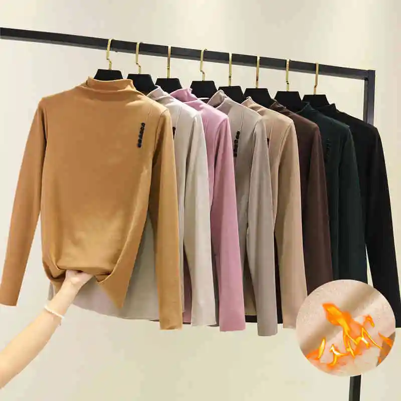 Autumn Winter Women Turtleneck T Shirt Tees Warm Thick Velvet T-Shirts Female Long Sleeve Bottom Shirt Tops Plus Size 2XL AB1528
Autumn Winter Women Turtleneck T Shirt Tees Warm Thick Velvet T-Shirts Female Long Sleeve Bottom Shirt Tops Plus Size 2XL AB1528