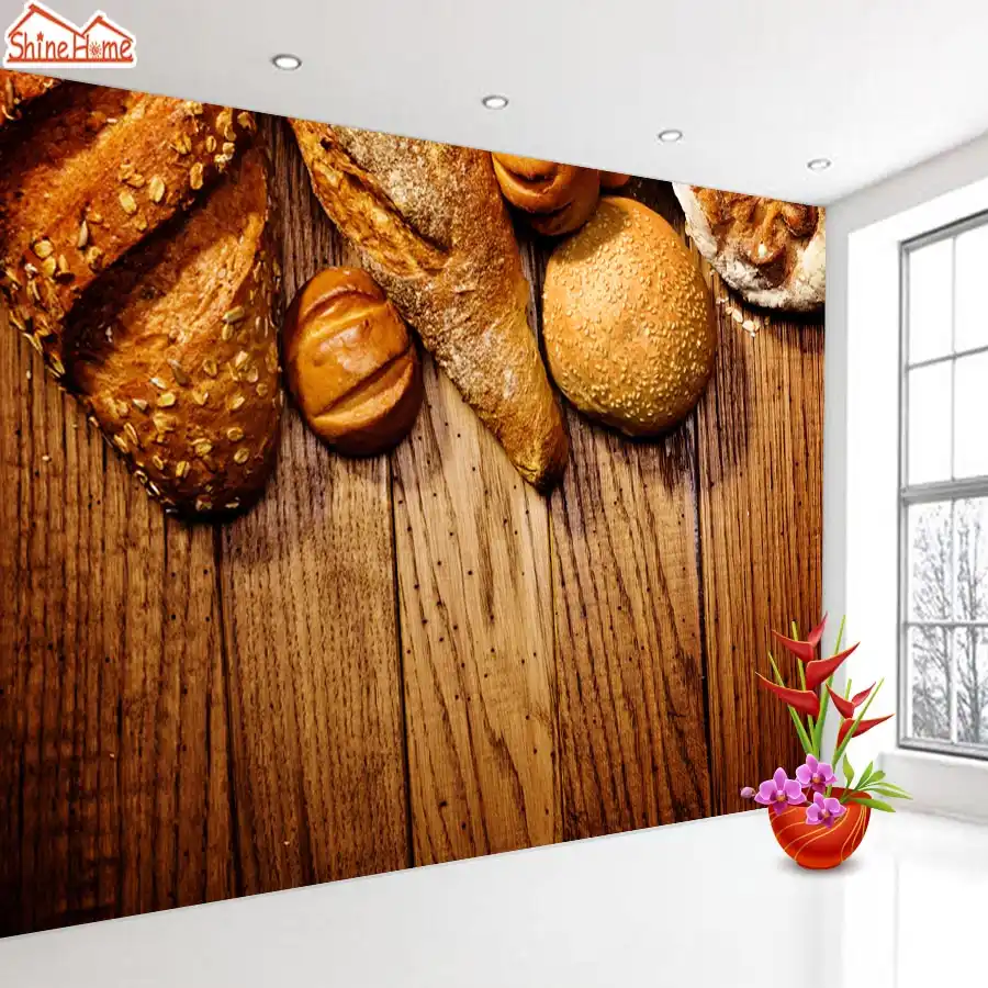 Shinehome 焼くベーカリー食品パン木材3d壁紙壁用3 Dリビングルームカフェ背景壁紙壁画ロールウォールペーパー の壁紙 背景壁紙3d壁紙 Gooum