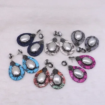 Mix color leather with smooth shell pearls earrings pave rhinestone similar snake skin earrings gift to lady 3361
Mix color leather with smooth shell pearls earrings pave rhinestone similar snake skin earrings gift to lady 3361