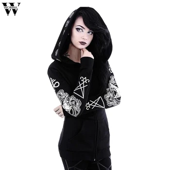 Women's Hooded Jackets 2019 Summer Causal Gothic Punk windbreaker Long Sleeve Hooded Print Black Cardigan Jacket Coat Plus Size
Women's Hooded Jackets 2019 Summer Causal Gothic Punk windbreaker Long Sleeve Hooded Print Black Cardigan Jacket Coat Plus Size