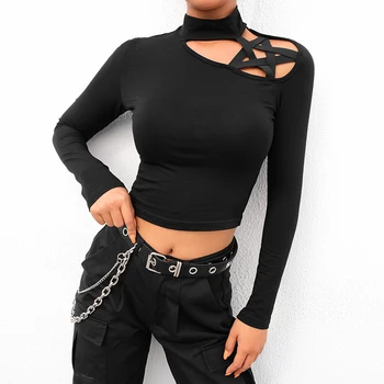 Iamhotty Black Long Sleeve Women Tshirt Shoulder Star Hollow Out Tee Shirt Turtleneck Sheath Spring Crop Tops
Iamhotty Black Long Sleeve Women Tshirt Shoulder Star Hollow Out Tee Shirt Turtleneck Sheath Spring Crop Tops