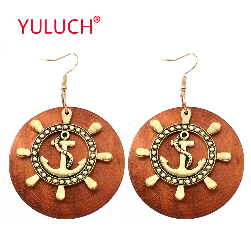 YULUCH Nautical Design Alloy Ship Tow Hanging Round Pendant Earrings for Vintage Fashion Women's Jewelry Party Gifts | Украшения и