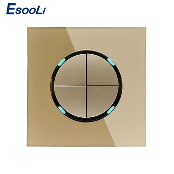 Esooli 2019 New Arrival Gold Crystal Glass Panel 4 Gang 1 Way Random Click On / Off Wall Light Switch With LED Indicator
Esooli 2019 New Arrival Gold Crystal Glass Panel 4 Gang 1 Way Random Click On / Off Wall Light Switch With LED Indicator