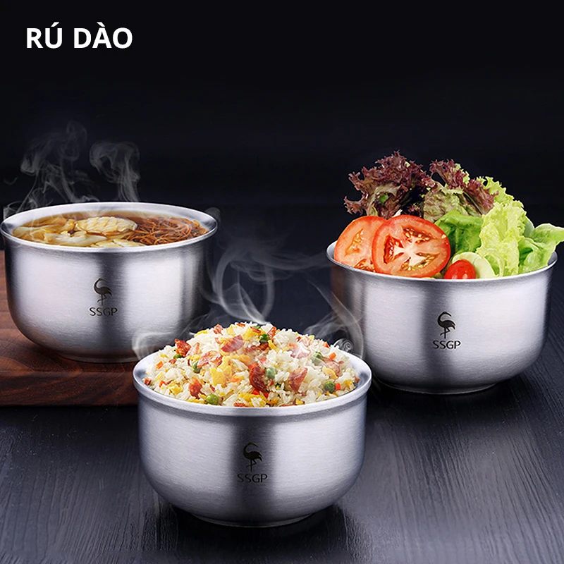 Фото RUDAO Deep thickening 304 stainless steel bowl set double layer heat insulation anti scalding and dropping rice baby | Дом и сад