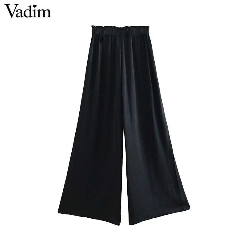 Vadim women elegent wide leg pants elastic waist casual female chic black white fashion style long trousers mujer KA694
Vadim women elegent wide leg pants elastic waist casual female chic black white fashion style long trousers mujer KA694