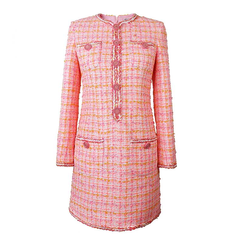 2019 Spring Autumn Winter Women Orange Pink Plaid Tweed Mini Dresses O-neck Buttons Sequins Pockets Elegant Celebrity Dress Y279
2019 Spring Autumn Winter Women Orange Pink Plaid Tweed Mini Dresses O-neck Buttons Sequins Pockets Elegant Celebrity Dress Y279