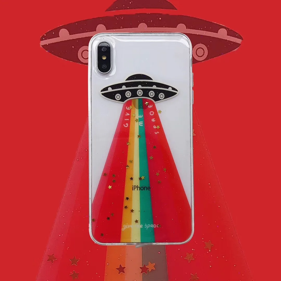 INS Newest Rainbow UFO Glitter phone case For iphone Xs MAX XR X 6 6s 7 8 plus Fun pattern stars clear soft TPU back Cover Coque
INS Newest Rainbow UFO Glitter phone case For iphone Xs MAX XR X 6 6s 7 8 plus Fun pattern stars clear soft TPU back Cover Coque