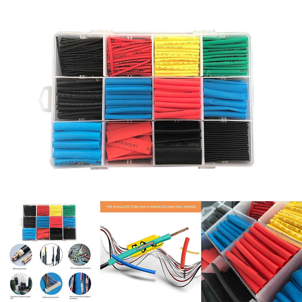 

560pcs/Set Heat Shrink Tube Termoretractil Polyolefin Shrinking Assorted Insulated Sleeving Tubing Wrap Wire Cable Sleeve Kit