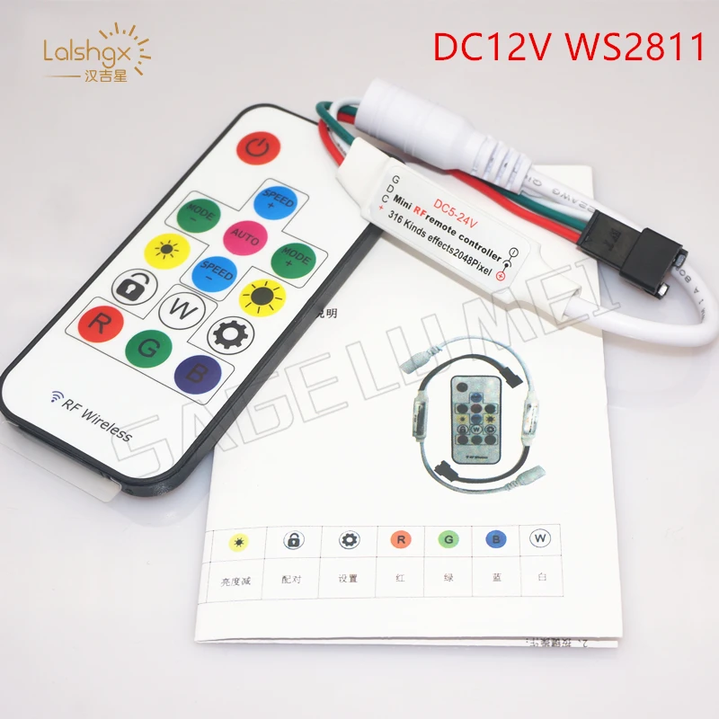 DC5V -24V ws2812b ws2813 DC12V 2811 Digital RGB Strip LED Controller 14Key RF Wireless Remote 2048Pixels 300 Kinds of Changes
DC5V -24V ws2812b ws2813 DC12V 2811 Digital RGB Strip LED Controller 14Key RF Wireless Remote 2048Pixels 300 Kinds of Changes
