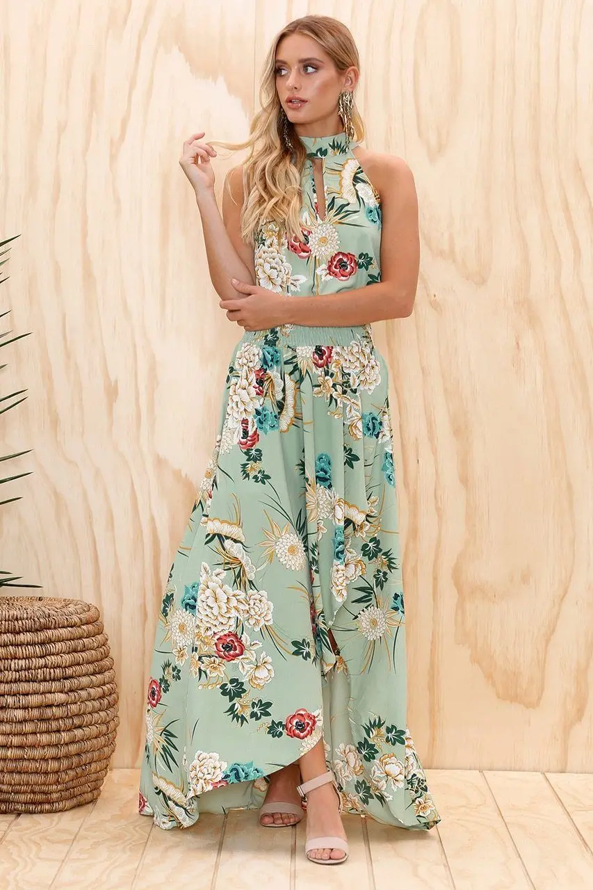 Women Summer Vintage Boho Long Maxi Dress Party Beach Dress Floral Sundress Chiffon Sleeveless Halter Floor Length Dresses
Women Summer Vintage Boho Long Maxi Dress Party Beach Dress Floral Sundress Chiffon Sleeveless Halter Floor Length Dresses