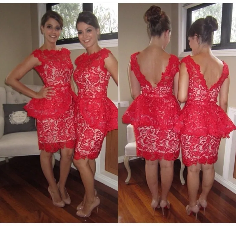 Free shipping red lace bridesmaid dresses Sexy backless ruffles knee-length party prom gown sexy handmade short sheath 2015 new
Free shipping red lace bridesmaid dresses Sexy backless ruffles knee-length party prom gown sexy handmade short sheath 2015 new