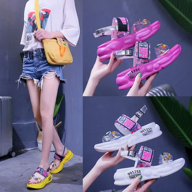 Thick-soled sandals female open toe transparent colored rhinestones word buckle sandals comfortable casual 5cm Roman sandals
Thick-soled sandals female open toe transparent colored rhinestones word buckle sandals comfortable casual 5cm Roman sandals