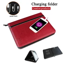 BK-38 power bank charging job executive woman man PU leather folder zipper padfolio business organizer mobile documents holder