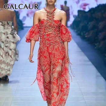 GALCAUR Vintage Print Female Dress Halter Off Shoulder Puff Sleeve High Waist Hollow Out Ankle Length Dresses Women 2020 Summer
GALCAUR Vintage Print Female Dress Halter Off Shoulder Puff Sleeve High Waist Hollow Out Ankle Length Dresses Women 2020 Summer