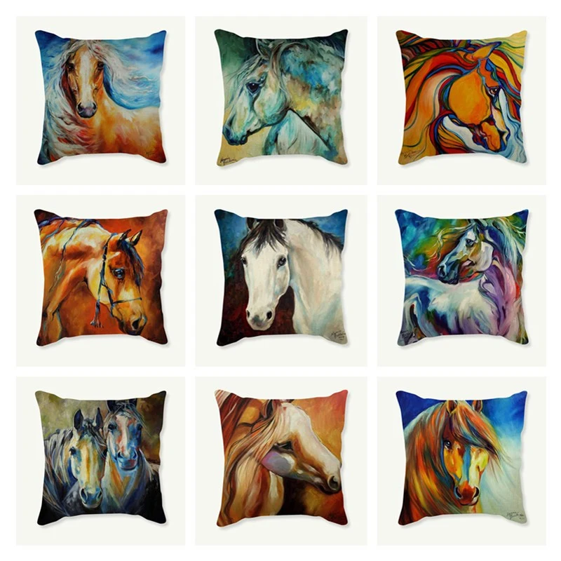 Cotton linen decorative cushion throw pillow horse oil painting animal print pillowcase car sofa chair decor cushion cover 45x45
Cotton linen decorative cushion throw pillow horse oil painting animal print pillowcase car sofa chair decor cushion cover 45x45