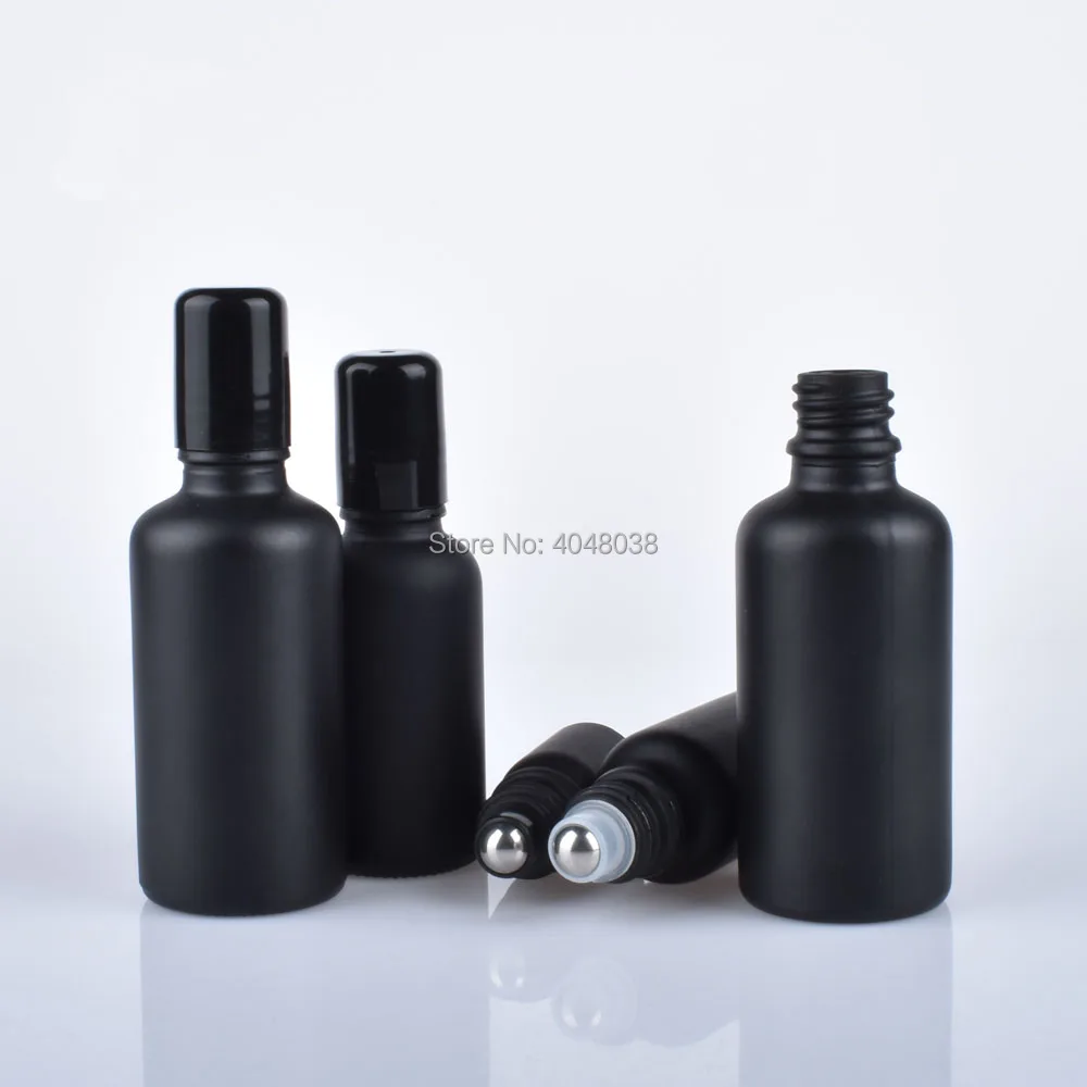 Glass Refillable Bottle Black Essence Oil Bottle Portable Emulsion Container Ball Bearing Massage Empty Bottle For Coemetics