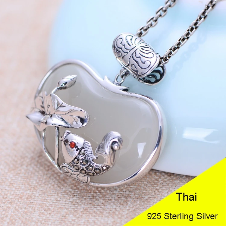 925 Sterling Silver Whtie Chalcedony Pendant Fish with Lotus Women Thai Silver Gift Necklace Accessories DIY Kit CH052668
925 Sterling Silver Whtie Chalcedony Pendant Fish with Lotus Women Thai Silver Gift Necklace Accessories DIY Kit CH052668