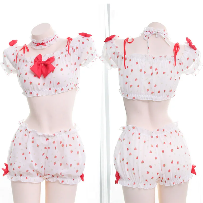 Anime Cosplay Sleepwear Costume Strawberry Print Cute Lolita Girl Lingerie Set Bra & Panties Bikini Sleepwear with Lace Necklace
Anime Cosplay Sleepwear Costume Strawberry Print Cute Lolita Girl Lingerie Set Bra & Panties Bikini Sleepwear with Lace Necklace